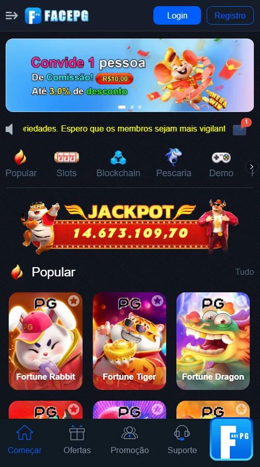 Acesso simplificado ao Facepg.com para jogos online